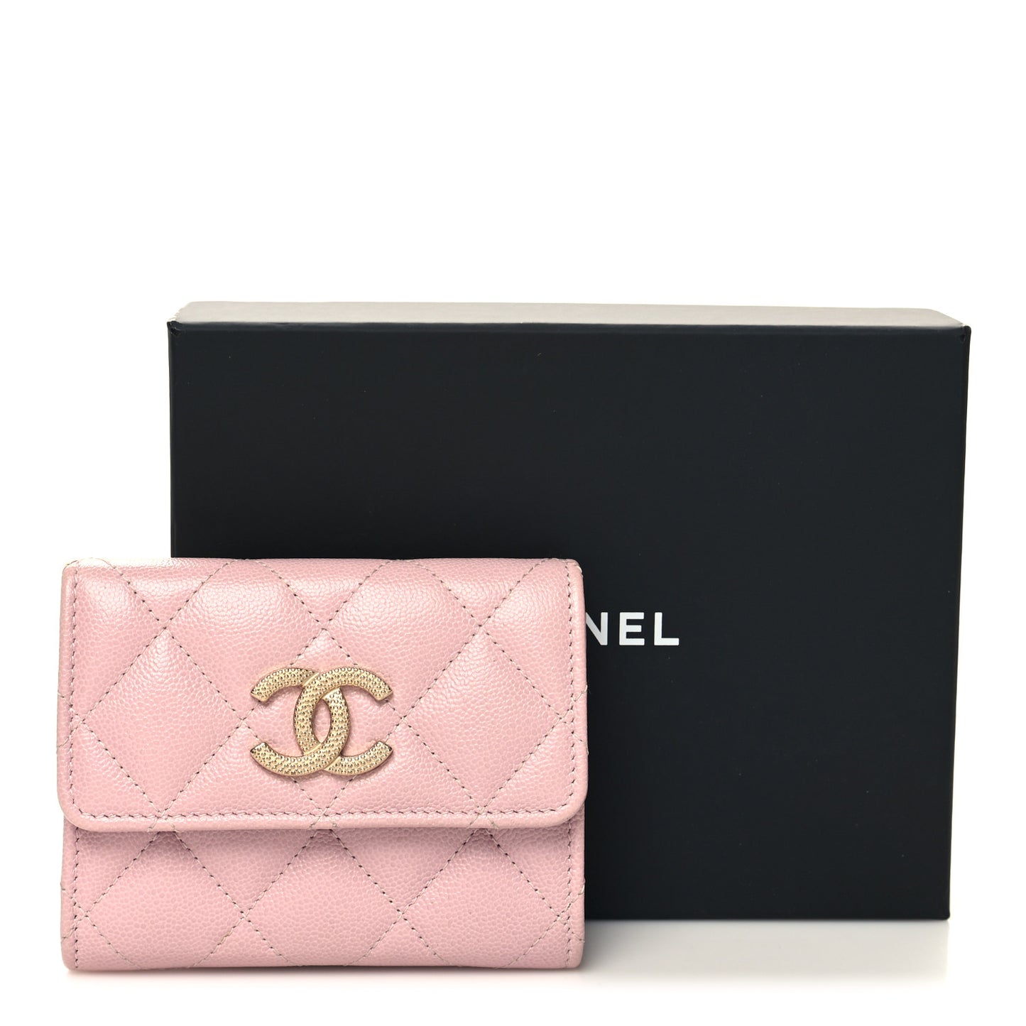 Caviar Quilted Studded CC Flap Card Holder Light Pink