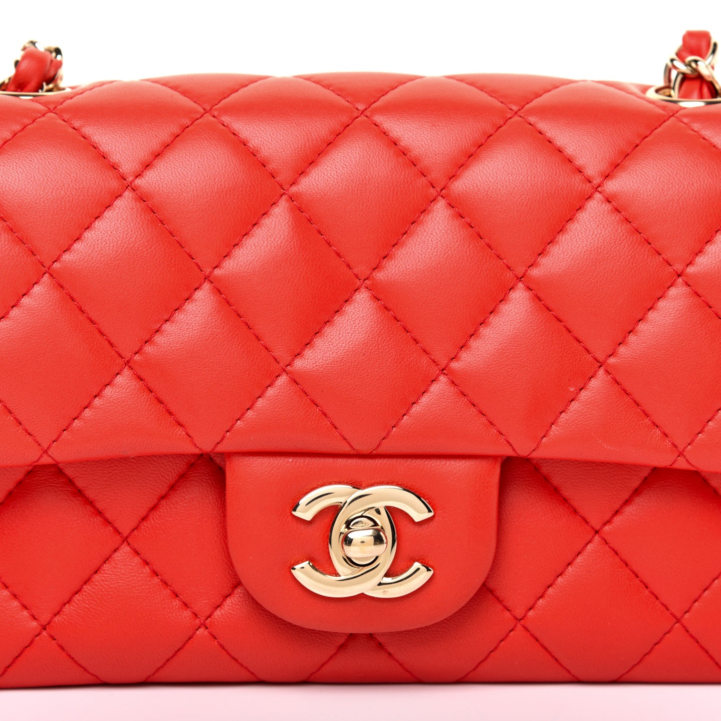 Lambskin Quilted Mini Rectangular Flap Red
