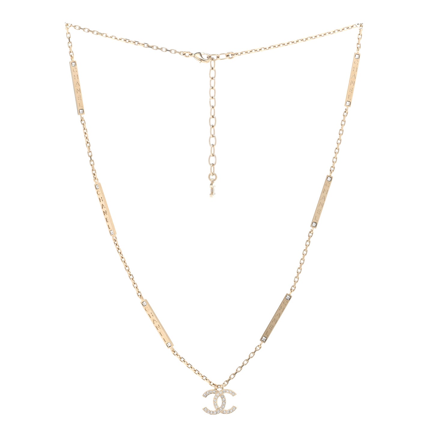 Crystal CC Logo Bar Necklace Gold