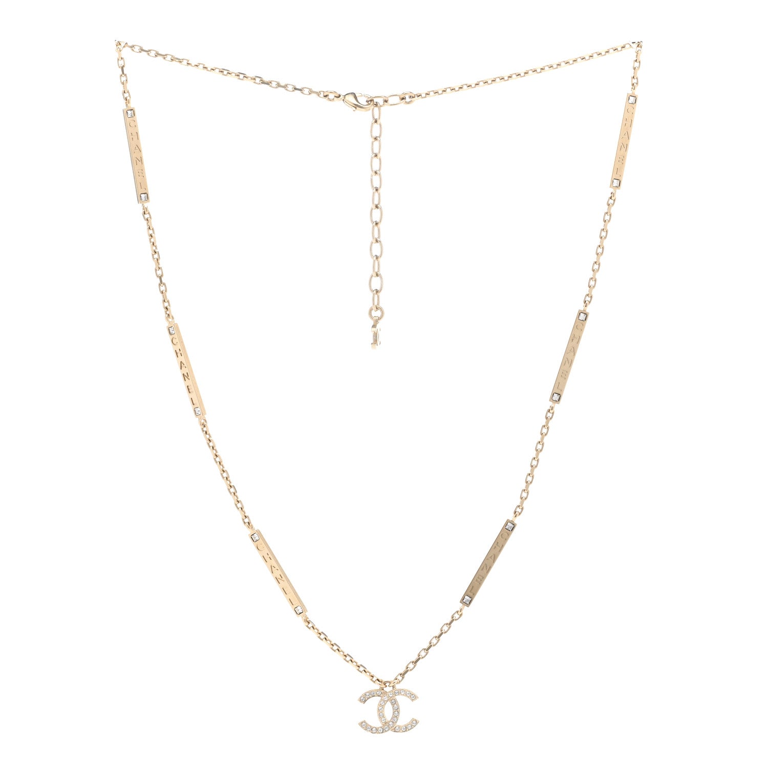Chanel Crystal CC Logo Bar Necklace Gold 2 of 5