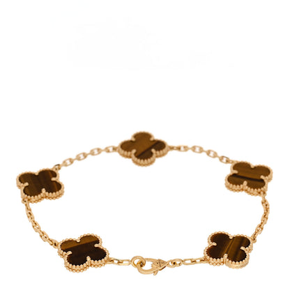 Van Cleef & Arpels 18K Yellow Gold Tiger Eye 5 Motifs Vintage Alhambra Bracelet 2 of 4