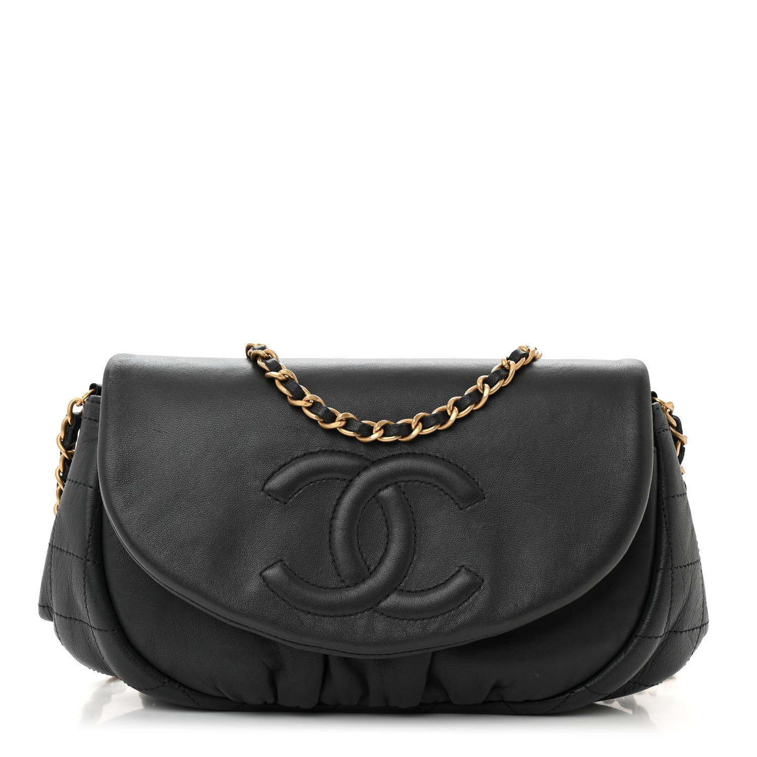 Chanel Lambskin Quilted Half Moon Wallet On Chain WOC Dark Grey 1 of 12