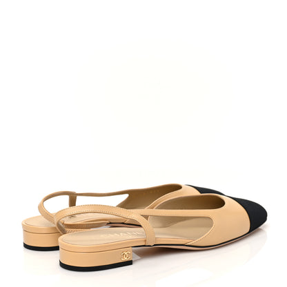 Chanel Goatskin Grosgrain Cap Toe CC Slingback Pumps 39.5 Beige Black 4 of 8