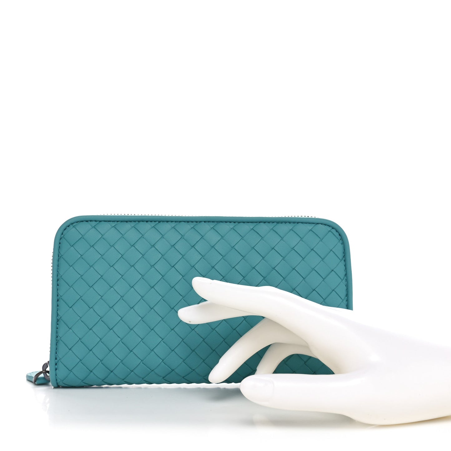 Nappa Intrecciato Zip Around Wallet Aqua