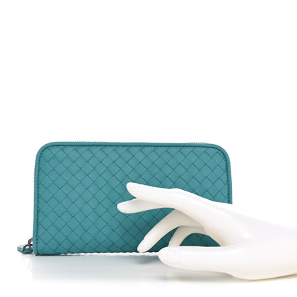 Bottega Veneta Nappa Intrecciato Zip Around Wallet Aqua 2 of 11