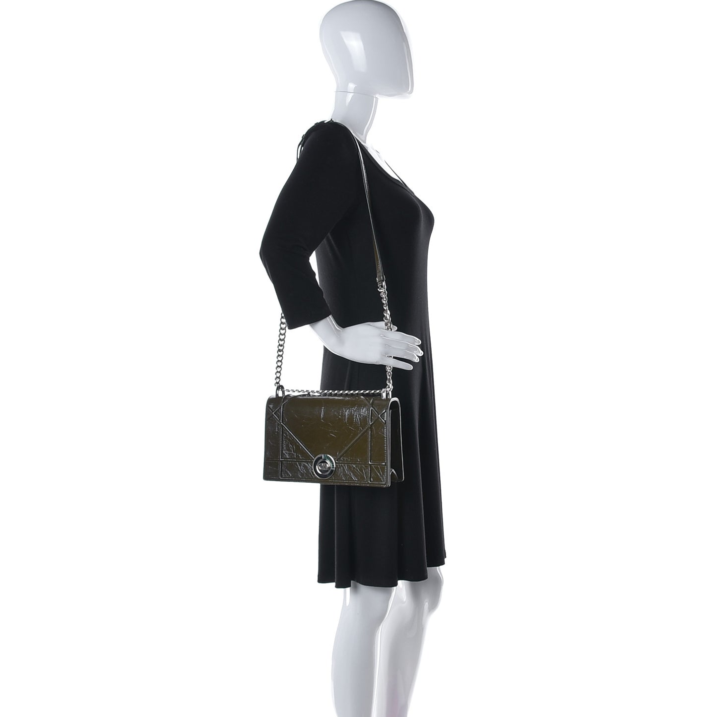 Patent Medium Diorama Flap Bag Green