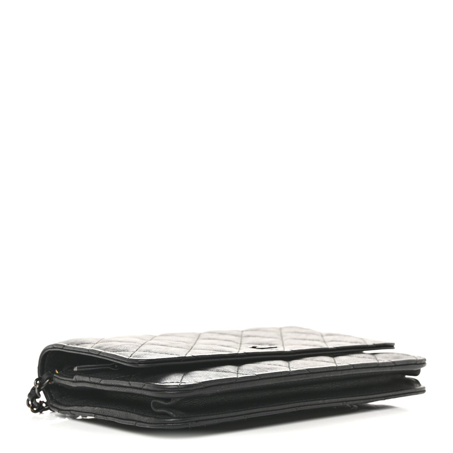 Crumpled Calfskin Quilted Wallet On Chain WOC So Black