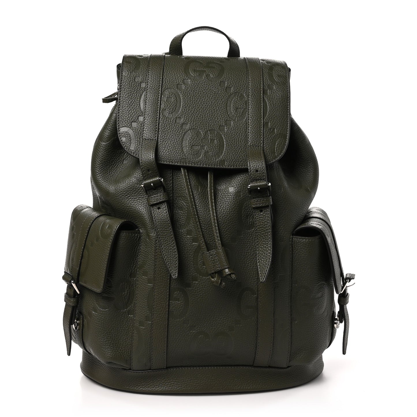Piuma Calfskin Jumbo GG Embossed Double Buckle Backpack  Vintage Olive