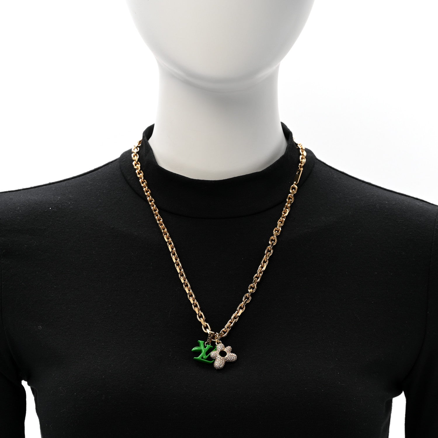 Louis Vuitton X TYLER THE CREATOR Lacquer Crystal Blooming Pendant Necklace Gold Green 2 of 7