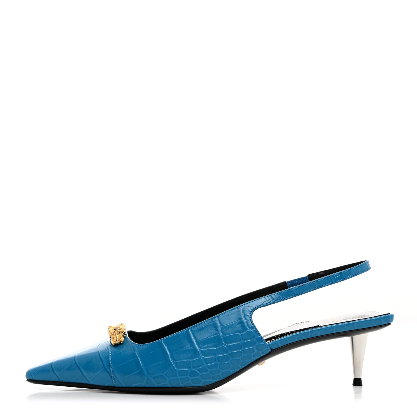 Calfskin Crocodile Print Square Slingback Pumps 40 Bright Sapphire