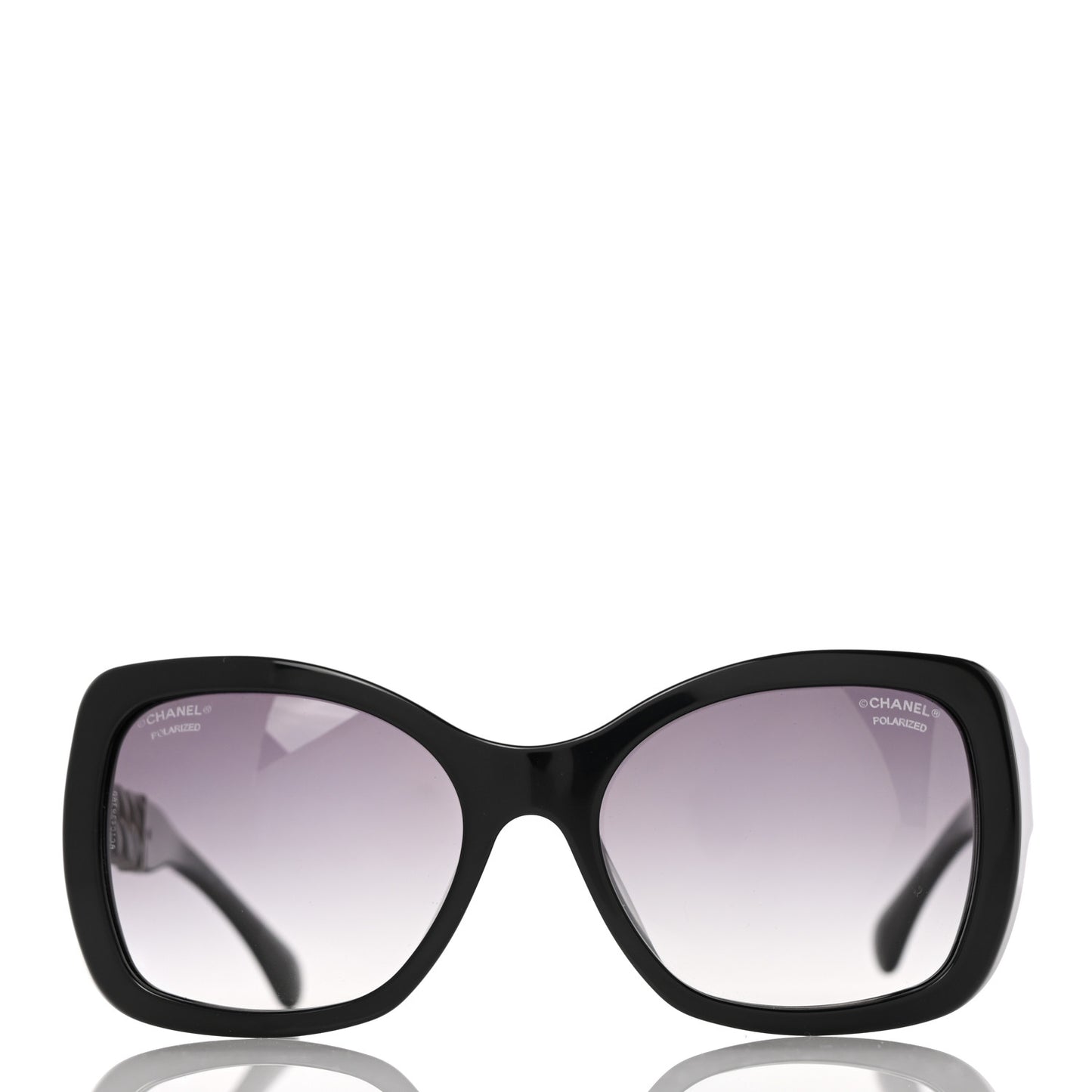 Acetate Metal Polarized Chain Square Sunglasses 5305 Black