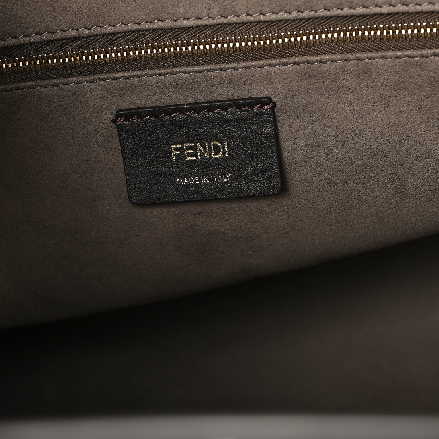 Fendi Glazed Fabric Vitello Century Plexiglass FF 1974 Stamp Patch Medium Runaway Shopper Tote Mogano Panna Black 6 of 12