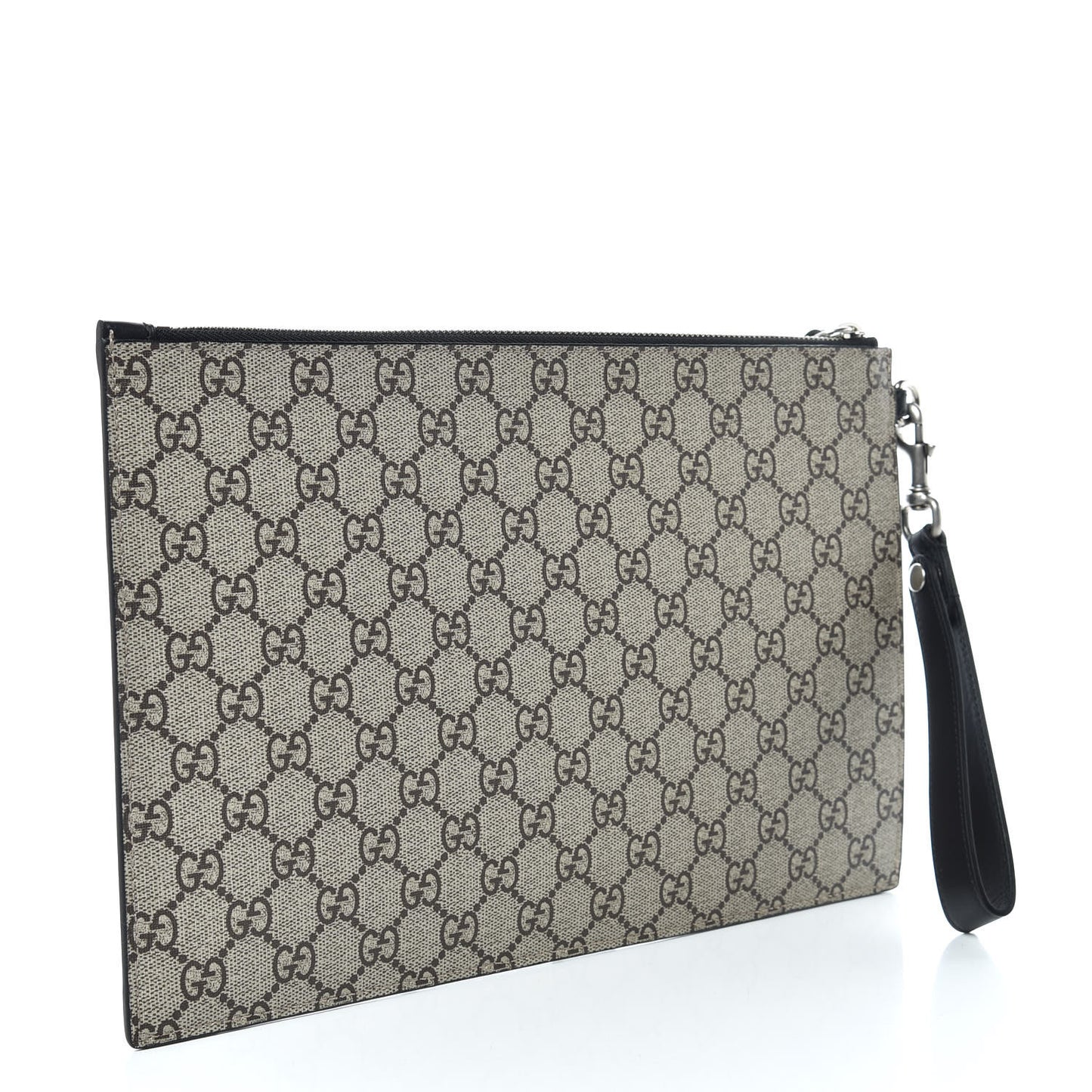 GG Supreme Monogram Wolf Zip Wristlet Pouch Beige