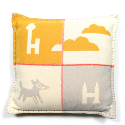 Hermes Wool Cashmere Avalon Epopee Pillow PM Jaune Miel Gris Perle 1 of 3