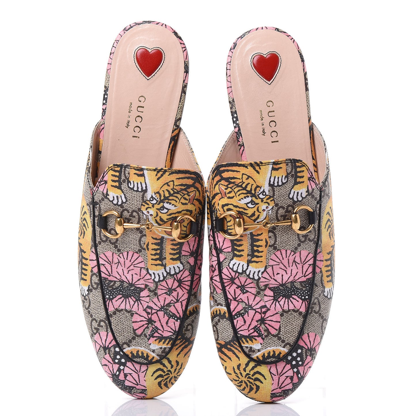 GG Supreme Monogram Bengal Womens Princetown Slippers 38.5 Beige Crop Pink