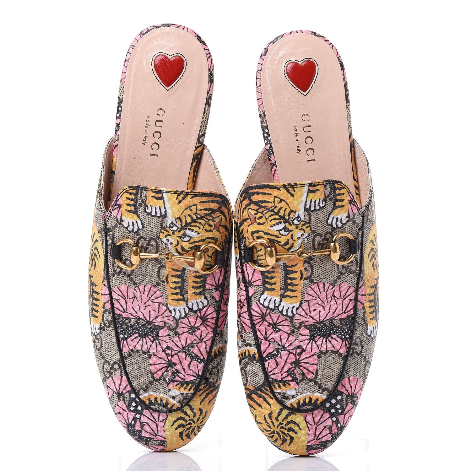 Gucci GG Supreme Monogram Bengal Womens Princetown Slippers 38.5 Beige Crop Pink 5 of 11