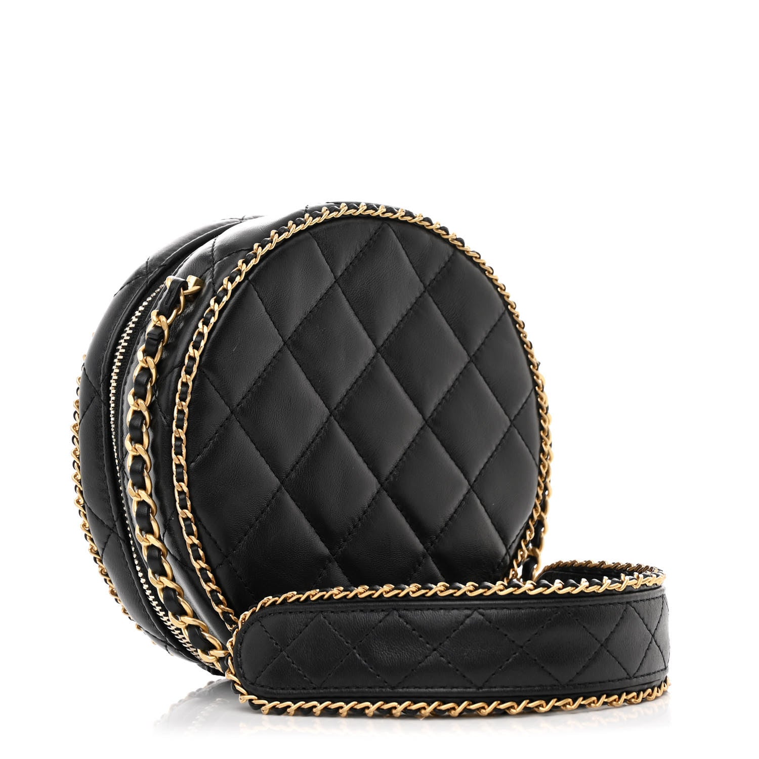 Chanel Lambskin Quilted Chain CC Round Clutch With Chain Black 3 of 10
