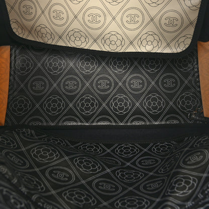 Chanel Coated Canvas Camellia Large Shopping Tote Black Beige 5 of 8