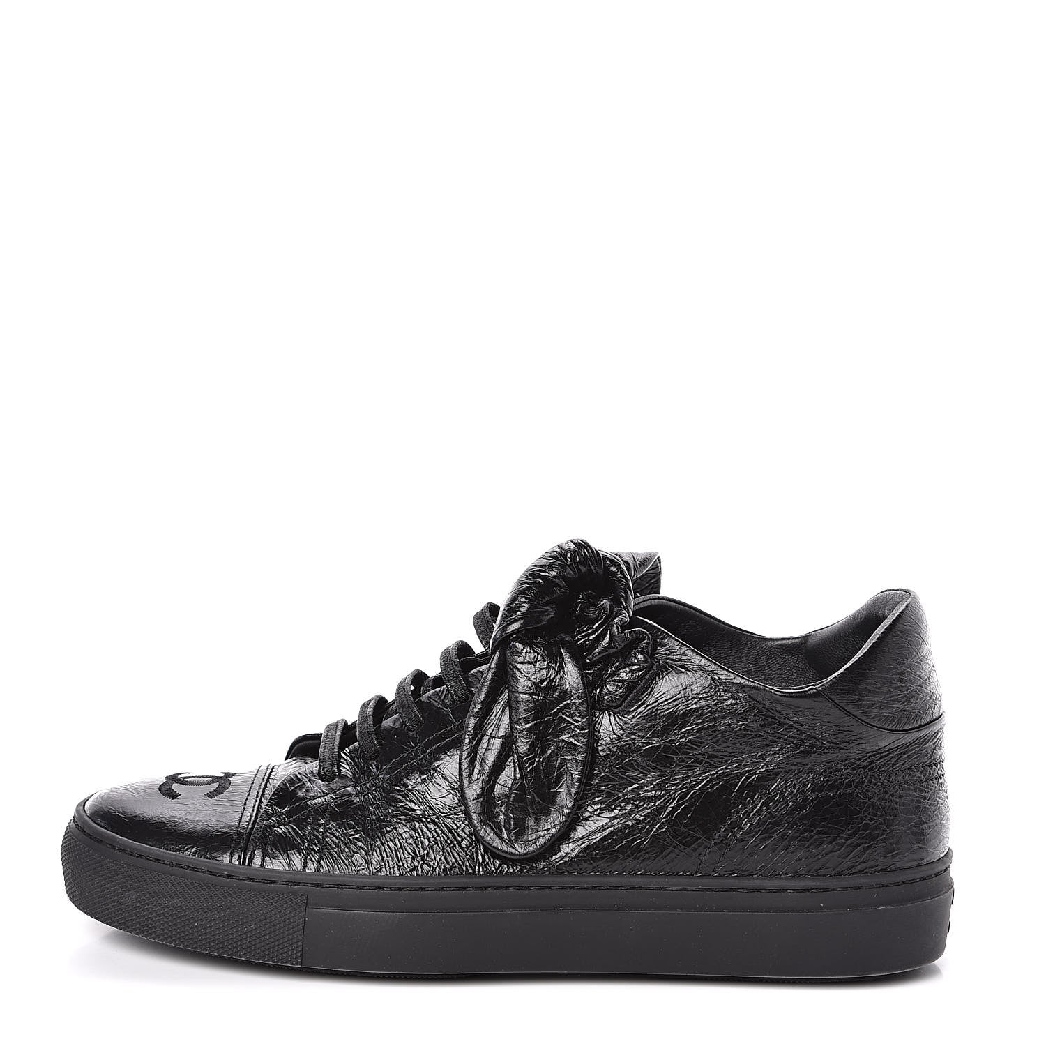 Chanel Crumpled Calfskin Womens CC Bow Sneakers 37 Black 1 of 9