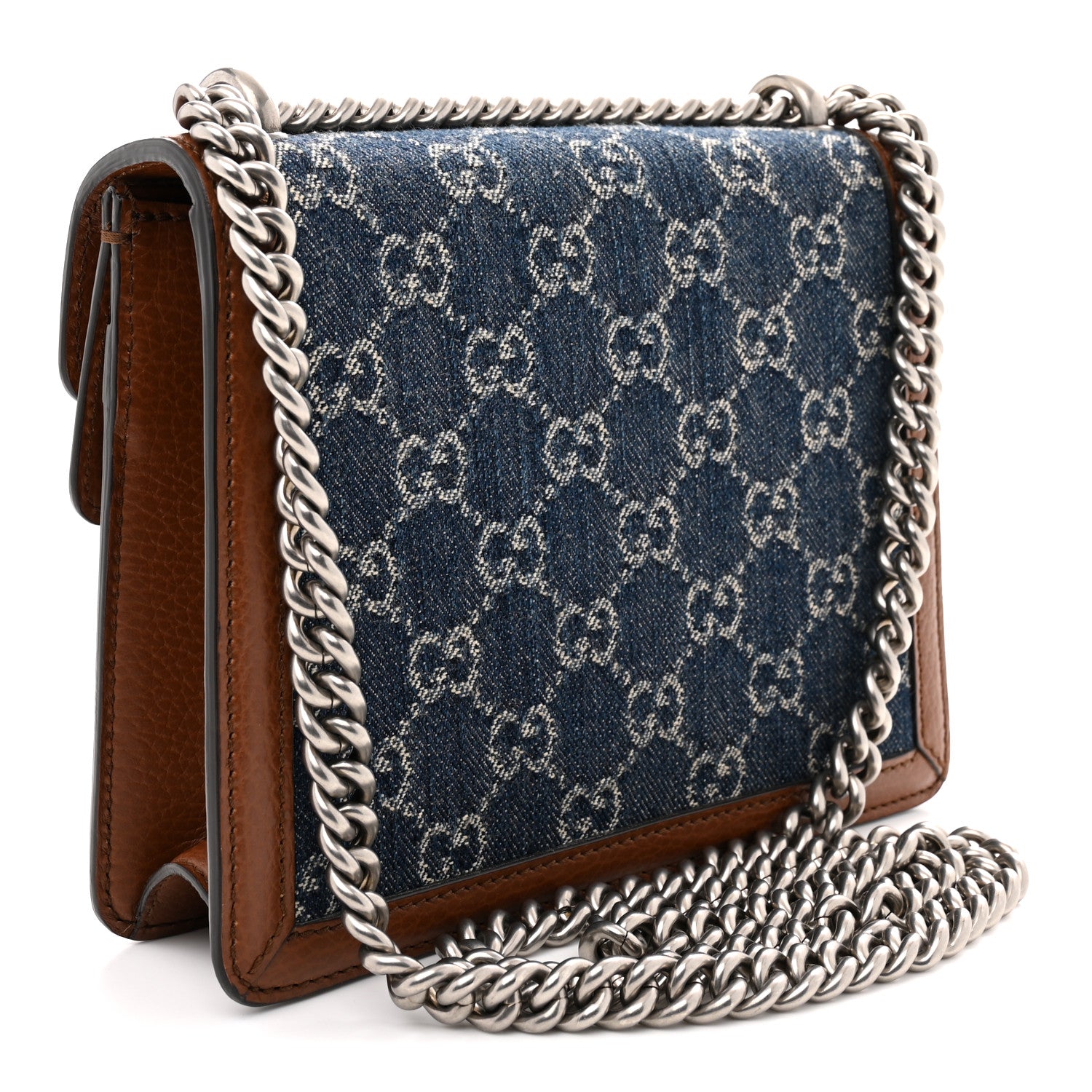 Gucci New Denim GG Monogram Dollar Calfskin Enamel Mini Dionysus Shoulder Bag Blue Tea Cuir Epilog Electric Blue 3 of 11