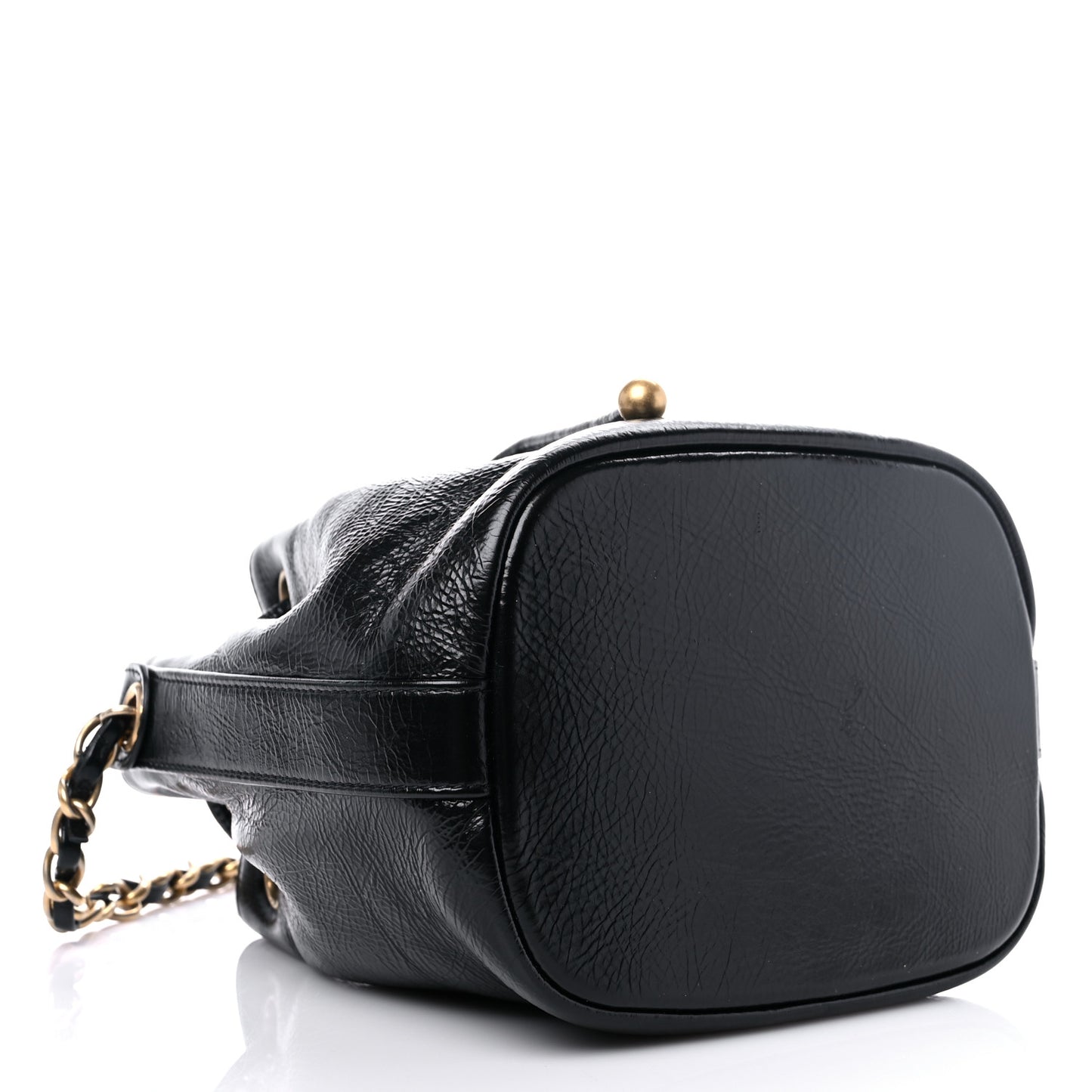 Shiny Aged Calfskin CC Chain Mini Drawstring Bag Black