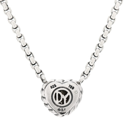 David Yurman Sterling Silver 18K Yellow Gold Diamond Pave Cable Heart Pendant Necklace 3 of 3