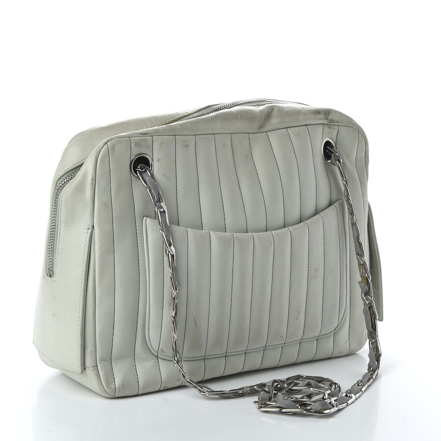 Chanel Lambskin Vertical Quilted Mademoiselle Camera Case Green 3 of 12