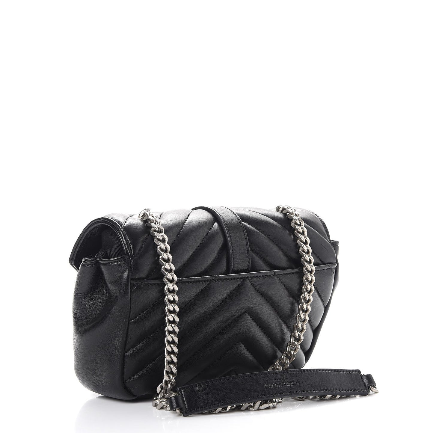 Grained Calfskin Matelasse Chevron Monogram Classic Baby Chain Bag Black