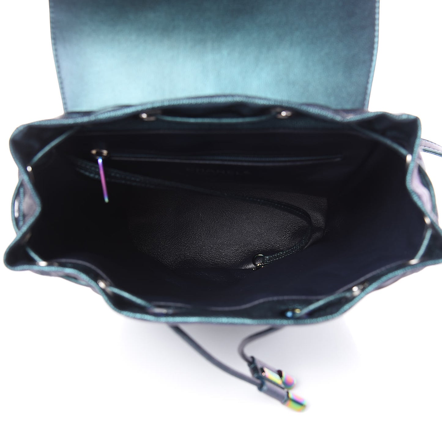 Iridescent Caviar Quilted Filigree Backpack Dark Turquoise