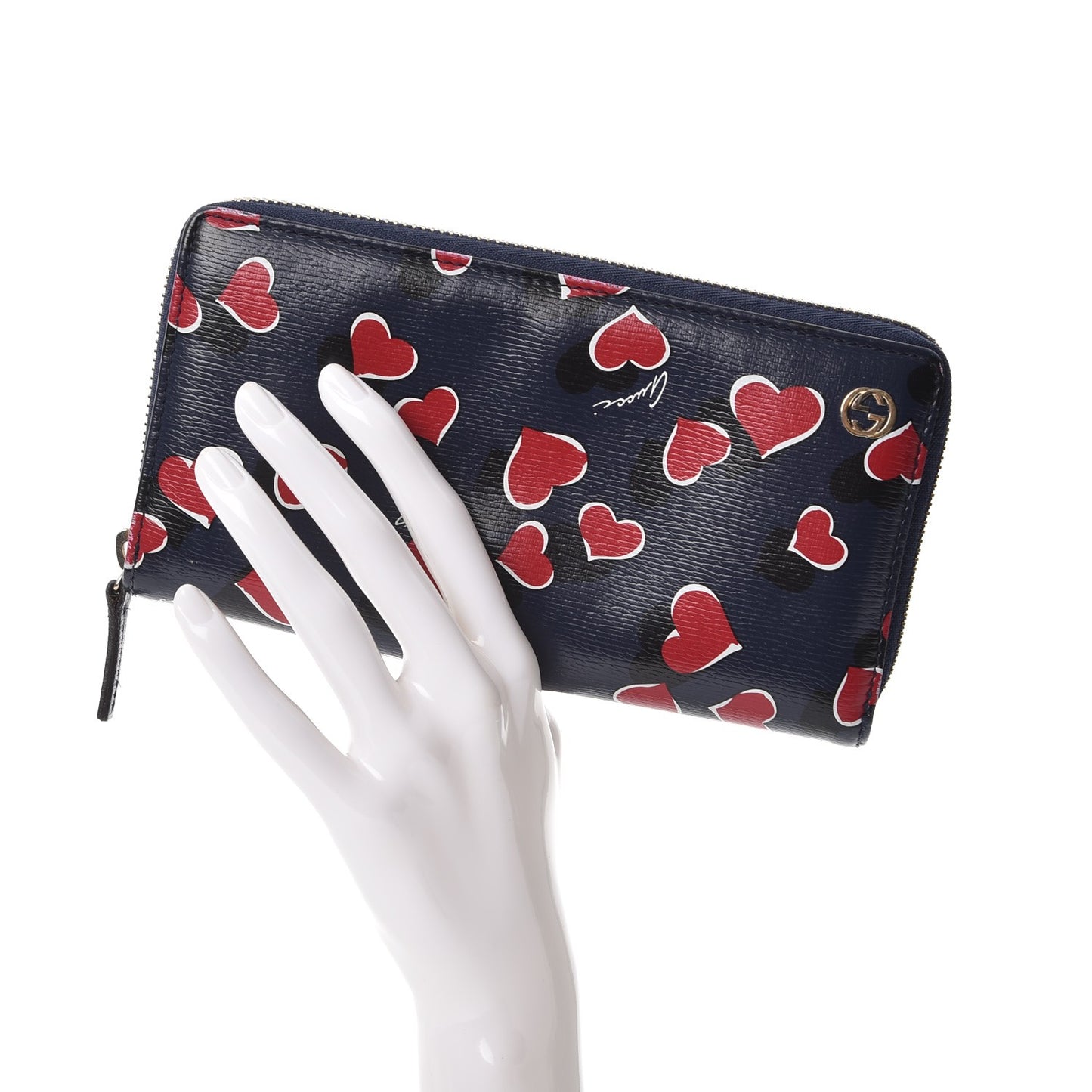 Calfskin Heartbeat Print Zip Around Wallet Blue
