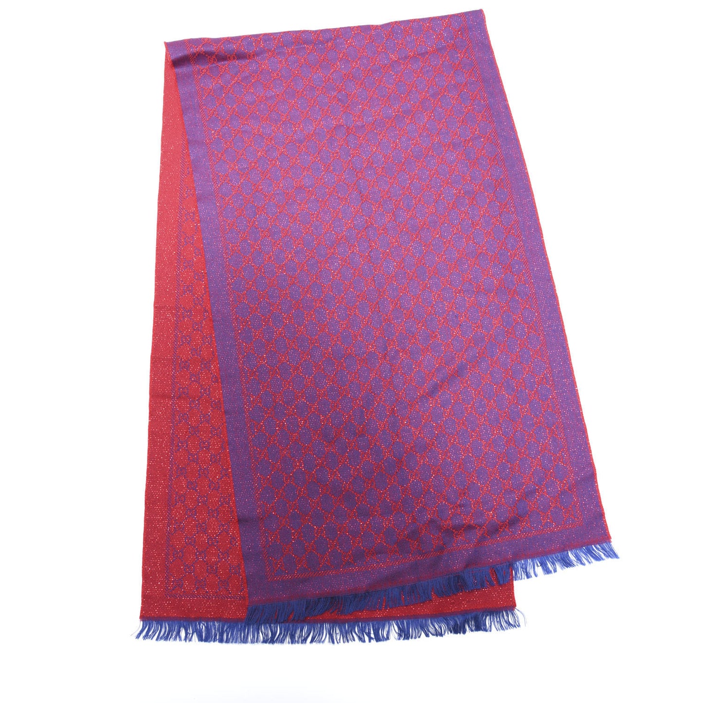 Wool GG Monogram Reversible New Sten Fringe Scarf Dark Purple Red