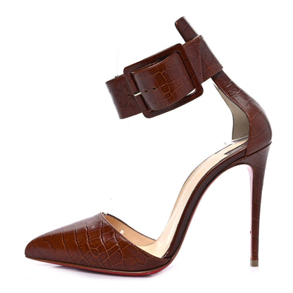 Christian Louboutin Calfskin Crocodile Embossed Harler 100 Ankle Strap Pumps 36 Cuoio 1 of 7