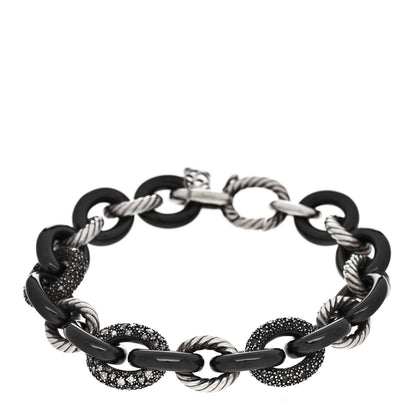 David Yurman Sterling Silver Diamond Black Diamond Ceramic Midnight Melange Oval Link Bracelet 1 of 3