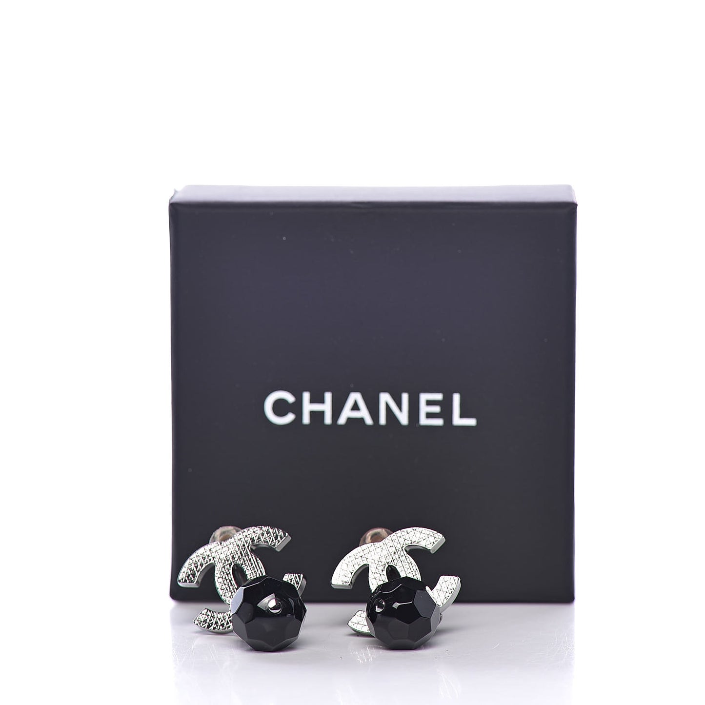 Ruthenium CC Bead Drop Clip On Earrings Black