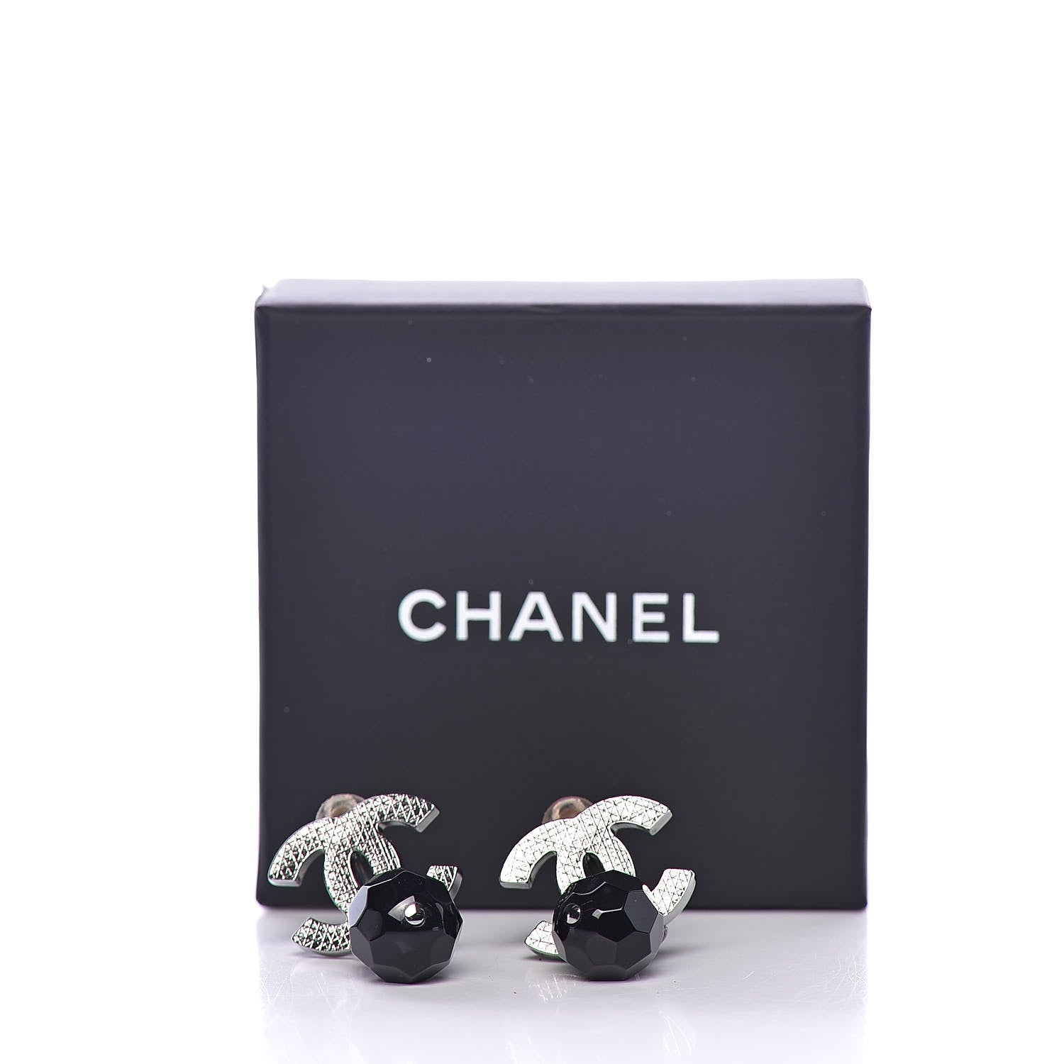 Chanel Ruthenium CC Bead Drop Clip On Earrings Black 5 of 5
