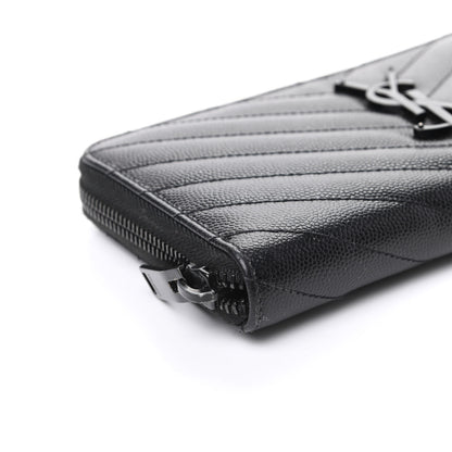 Saint Laurent Grain De Poudre Matelasse Chevron Monogram Zip Around Wallet Black 7 of 9