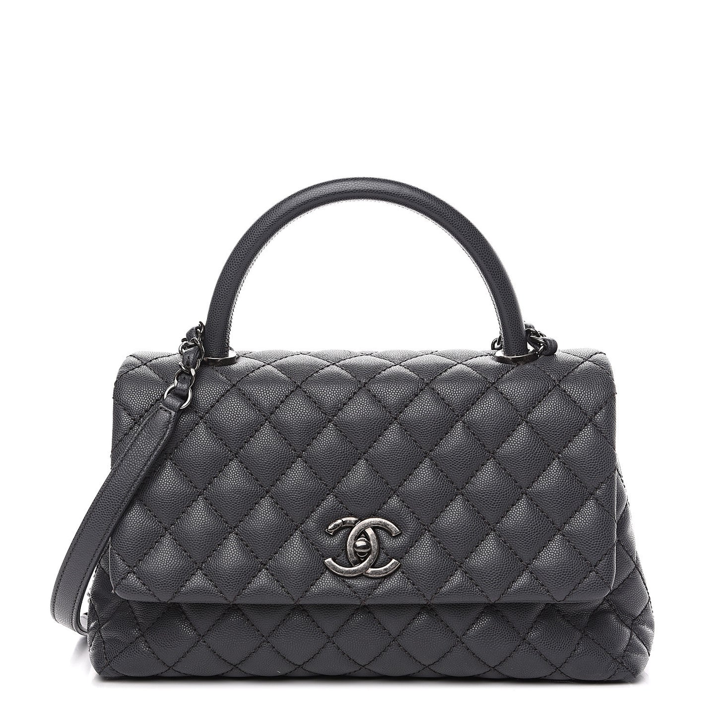 Caviar Quilted Small Coco Handle Flap Gray