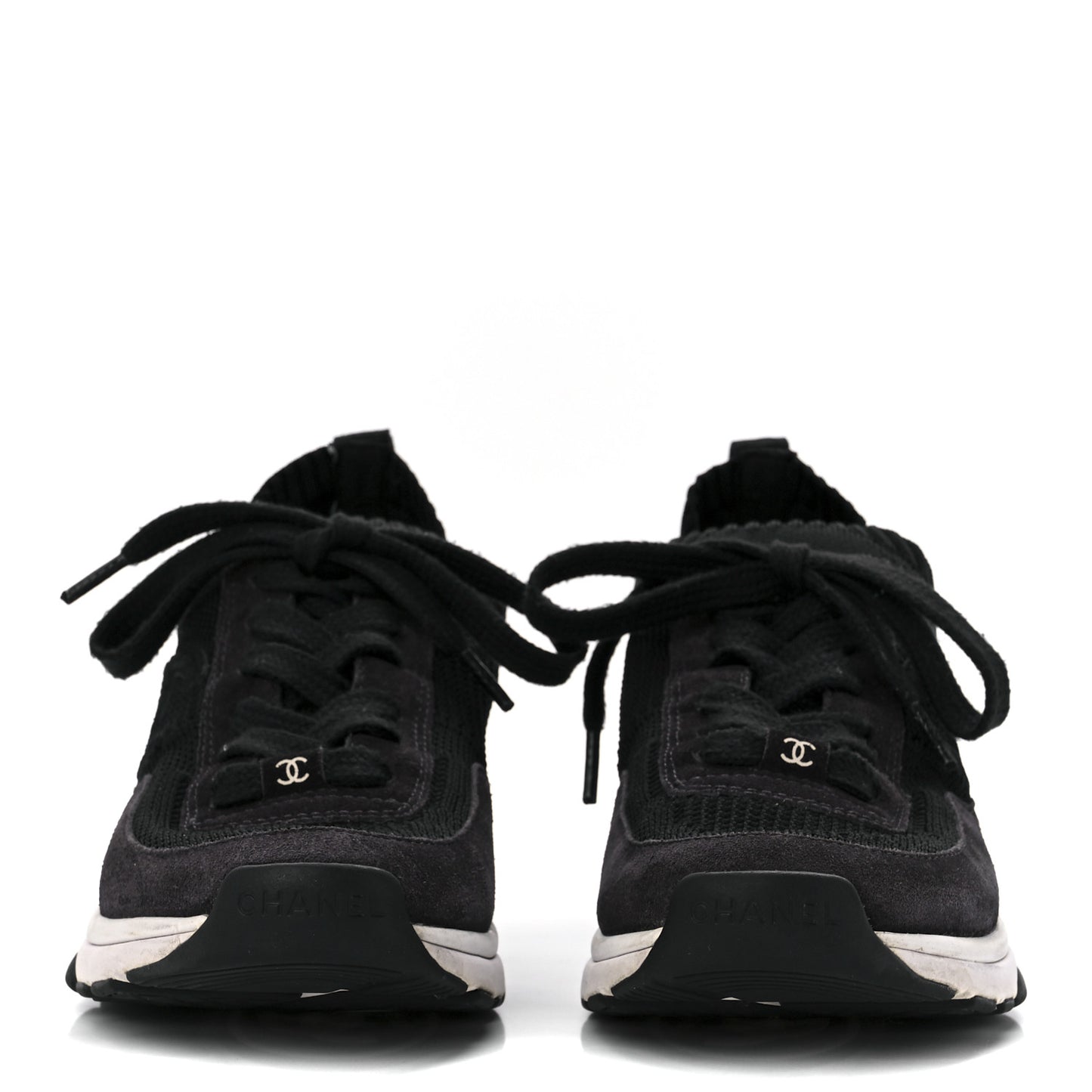 Mesh Suede Fabric Womens CC Sneakers 38 Grey White Black
