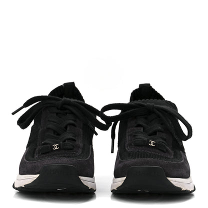 Chanel Mesh Suede Fabric Womens CC Sneakers 38 Grey White Black 2 of 9