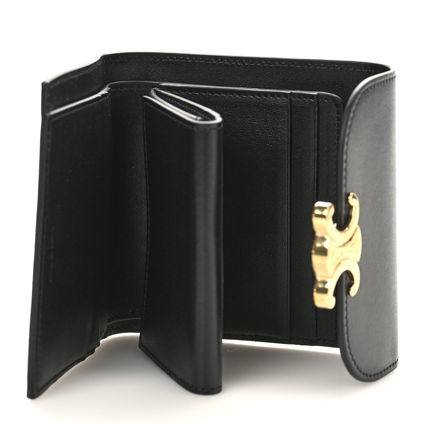 Shiny Calfskin Small Triomphe Wallet Black