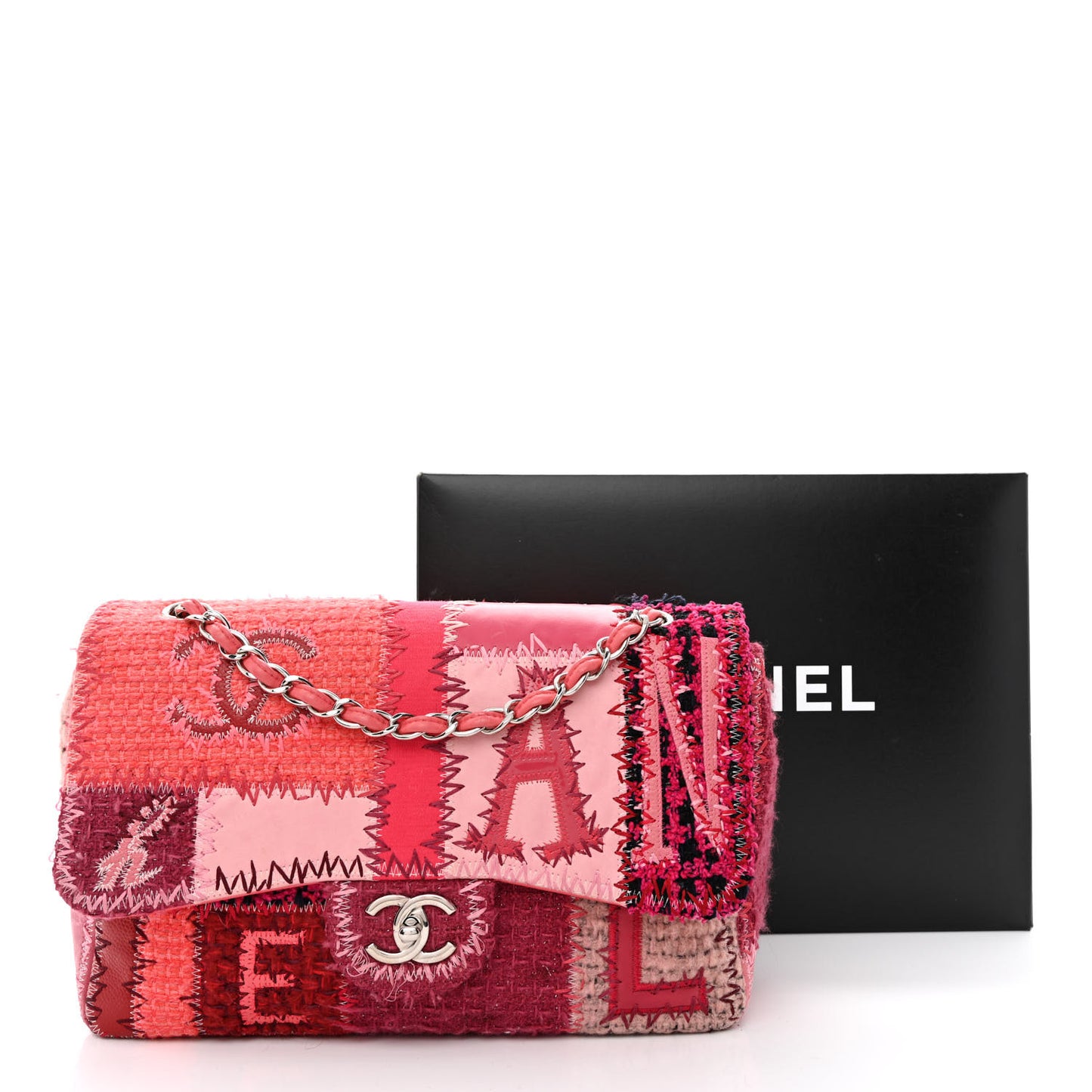 Tweed Patchwork Jumbo Single Flap Pink