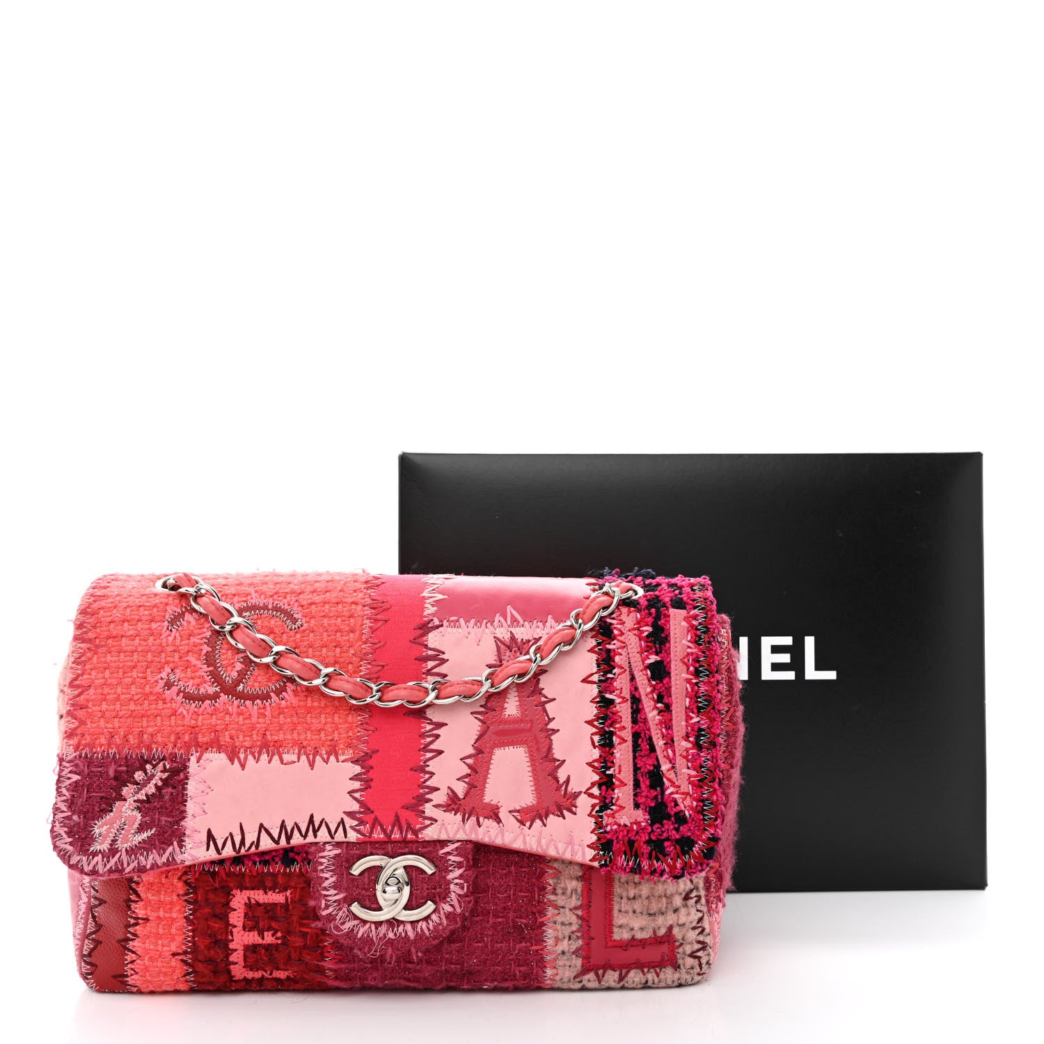 Chanel Tweed Patchwork Jumbo Single Flap Pink 13 of 13