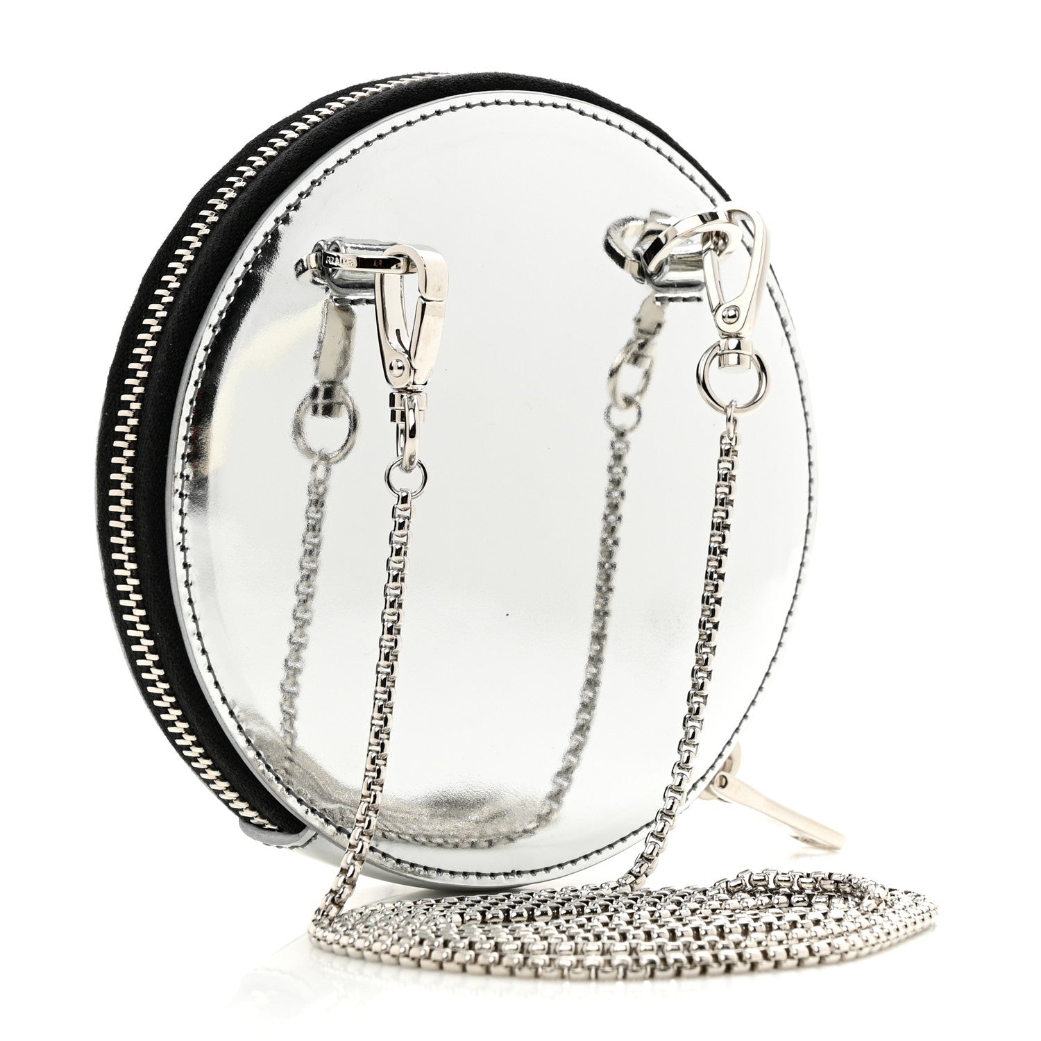 Prada Spazzolato Round Chain Coin Crossbody Pouch Argento 3 of 11