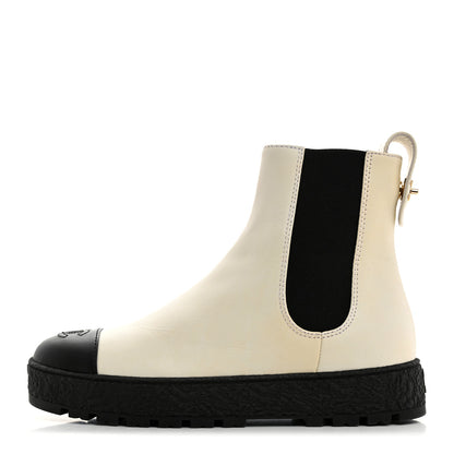 Chanel Calfskin Cap Toe CC Ankle Boots 38 White Black 1 of 9