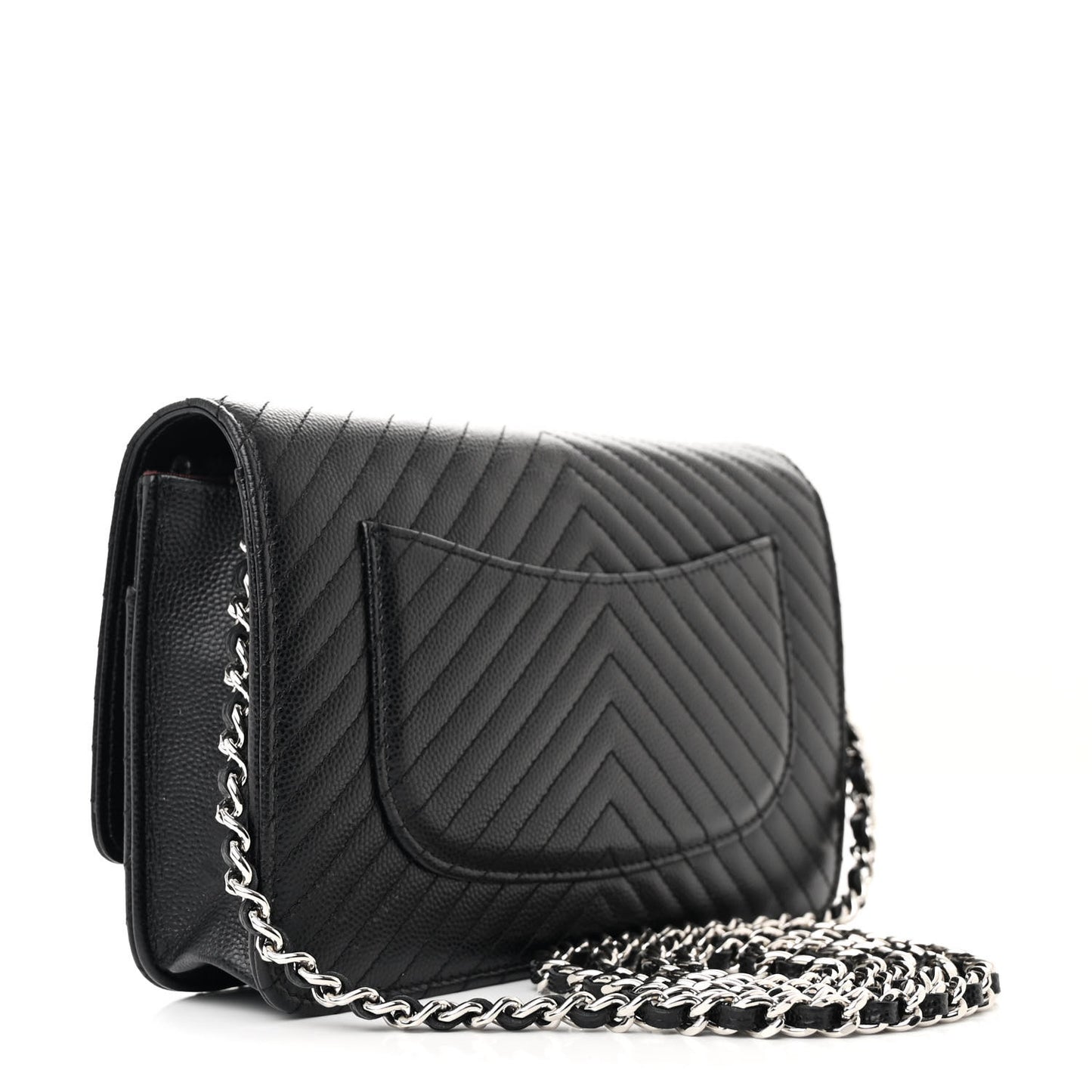 Caviar Chevron Quilted Wallet On Chain WOC Black