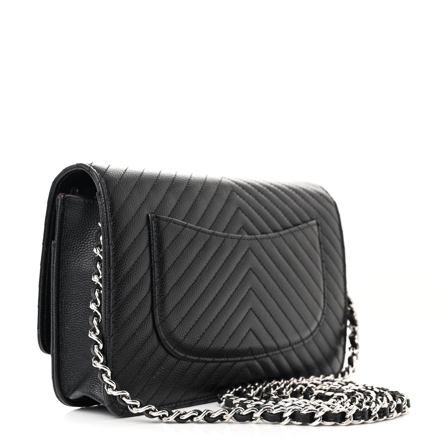 Chanel Caviar Chevron Quilted Wallet On Chain WOC Black 3 of 12