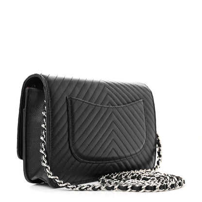 Chanel Caviar Chevron Quilted Wallet On Chain WOC Black 3 of 12