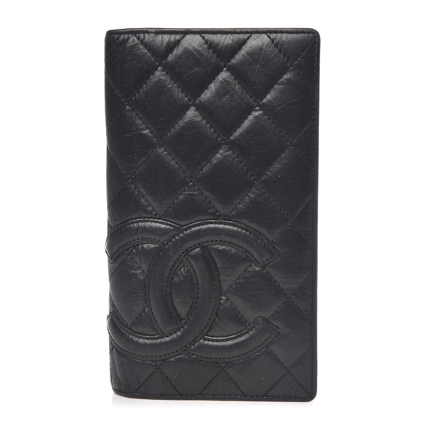 Aged Calfskin Quilted Cambon Yen Wallet Black