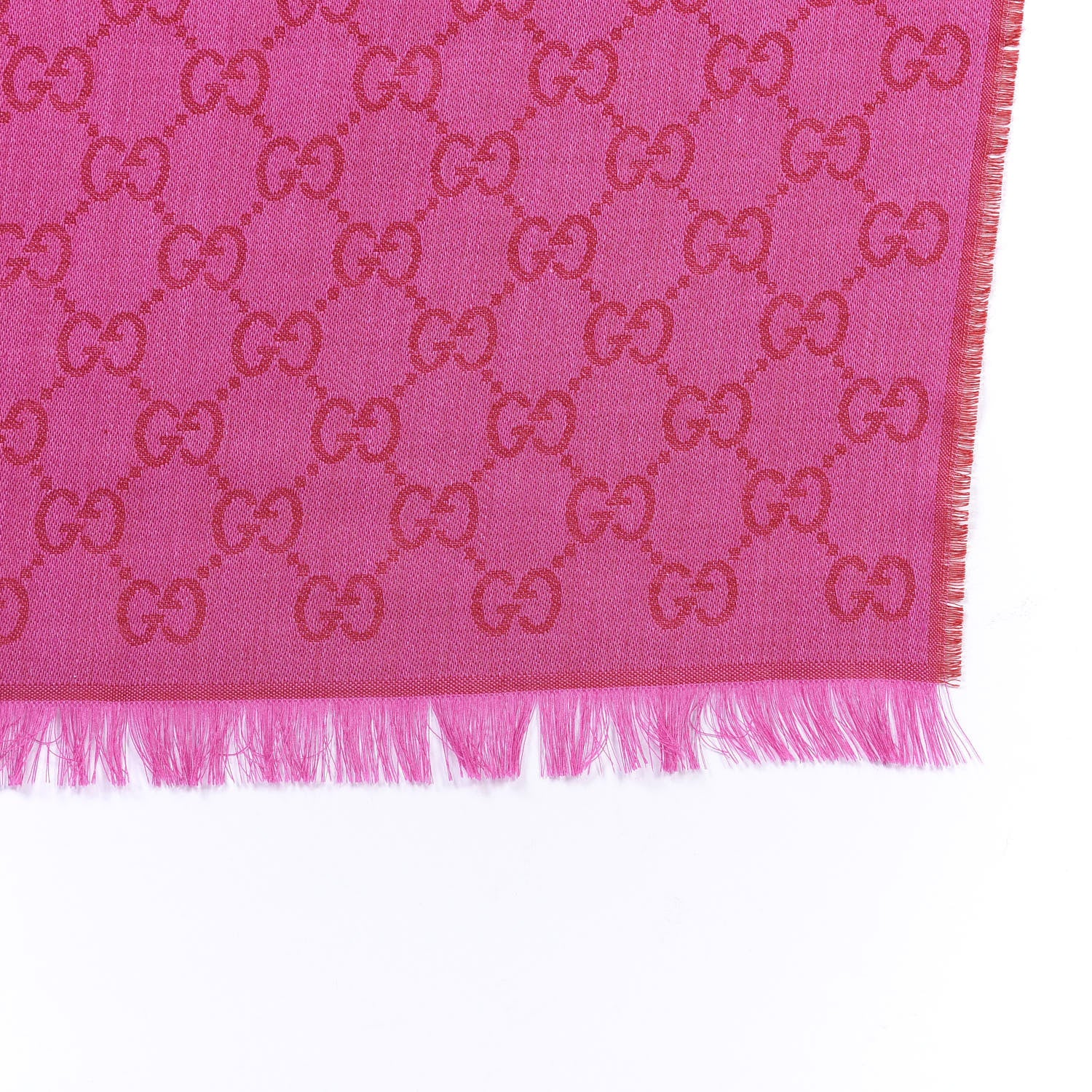 Gucci Wool Silk GG Monogram GGWeblong Fringe Scarf Shawl Red Pink 3 of 3