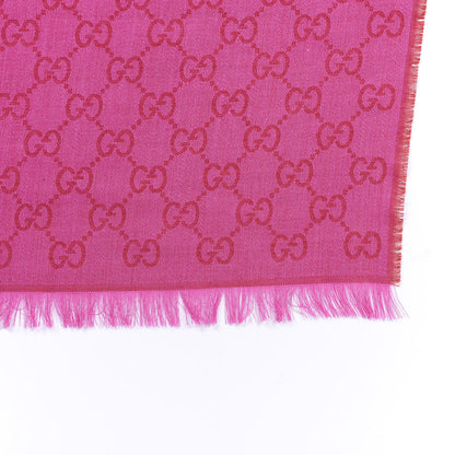 Gucci Wool Silk GG Monogram GGWeblong Fringe Scarf Shawl Red Pink 3 of 3